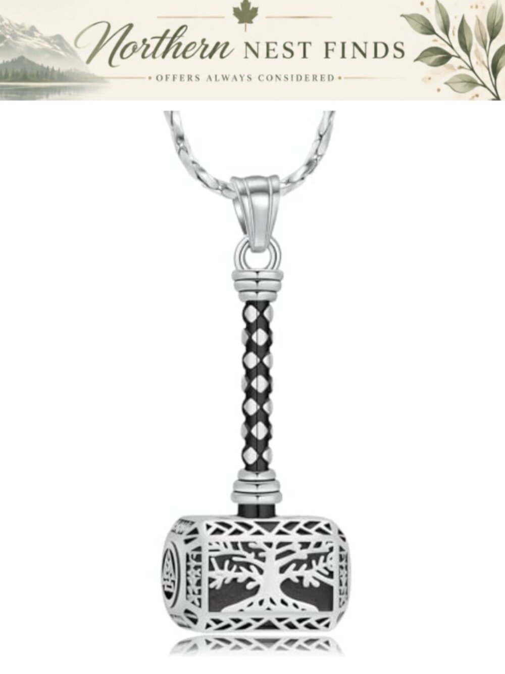Stainless Steel Viking Thor's Hammer Urn Necklace Ashes Memorial Pendant